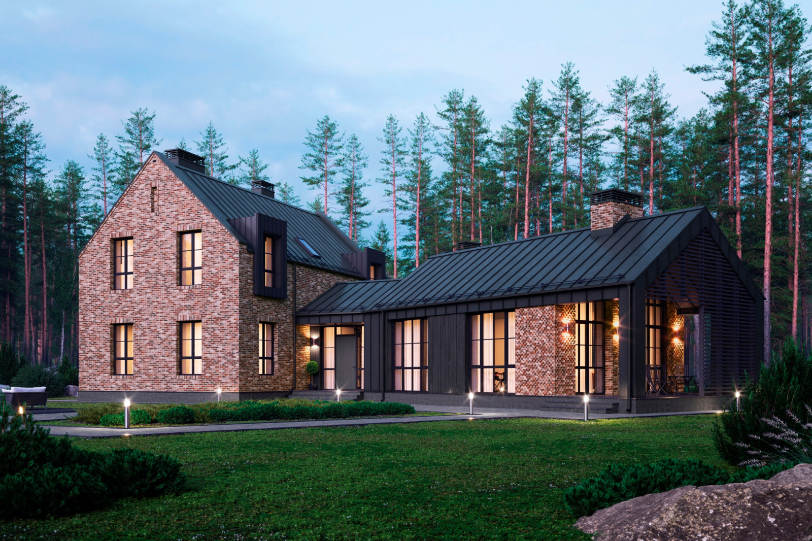 Кирпичный дом по индивидуальному проекту в коттеджном поселке "Охтинский парк"