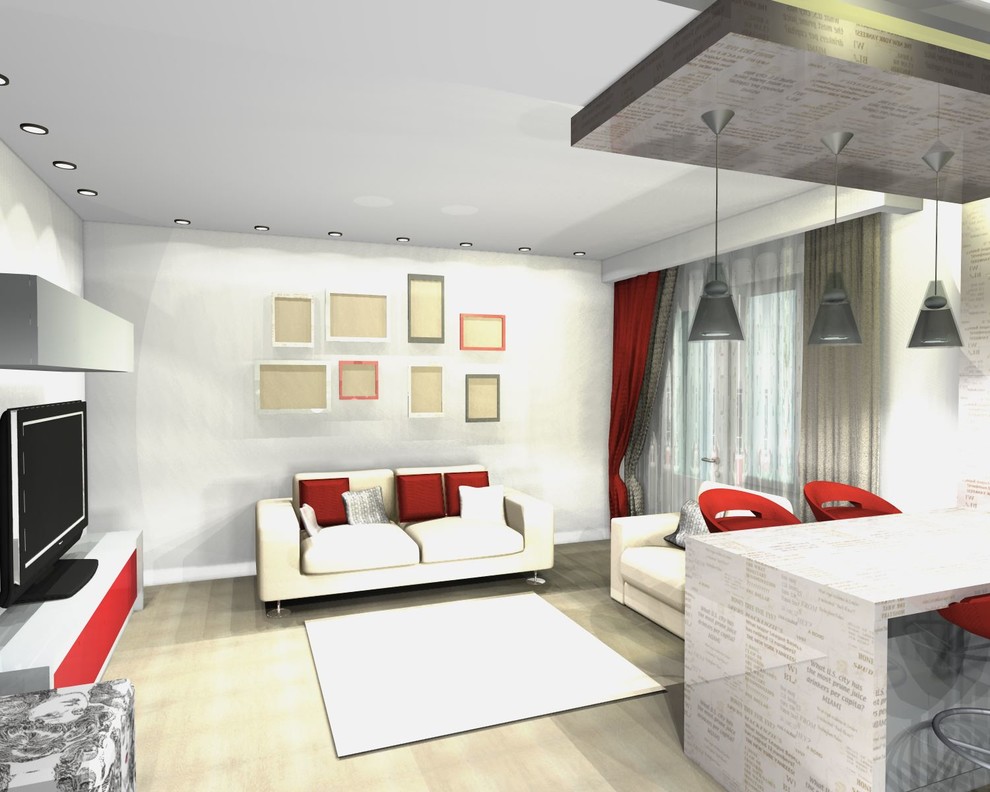 Единое пространство небольшой квартиры в 2-х вариантах