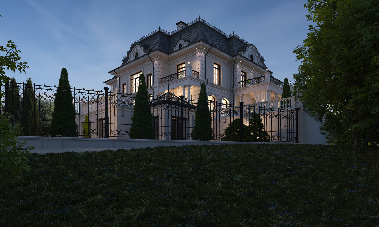 Архитектурный проект жилого дома с бассейном в классическом стиле. 1100кв.м.