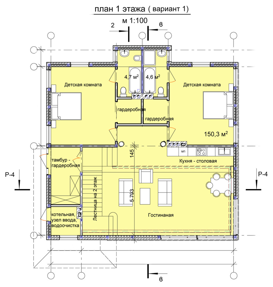 Эскизный проект каркасно-щитового дома в посёлке "Улыбка" Тульской области.