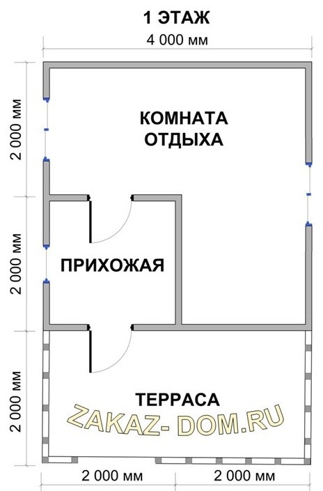 Одноэтажный Дом из бруса (4х6 м) - Проект № Д-17