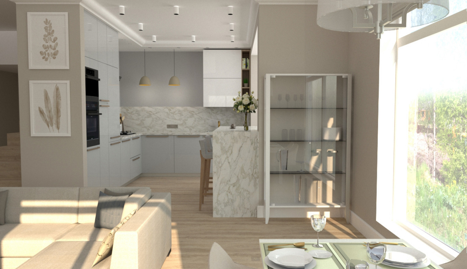 Кухня-гостиная с видом на овраг