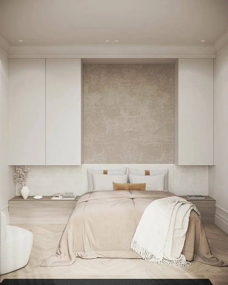 Beige Elegance.Гостевая спальня с собственной ванной в светлых песочных оттенках