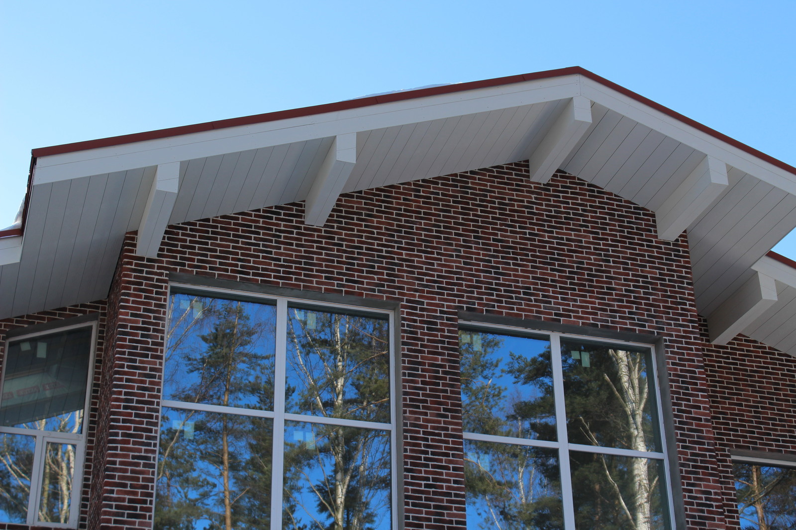 Большой загородный дом с видом на лес.