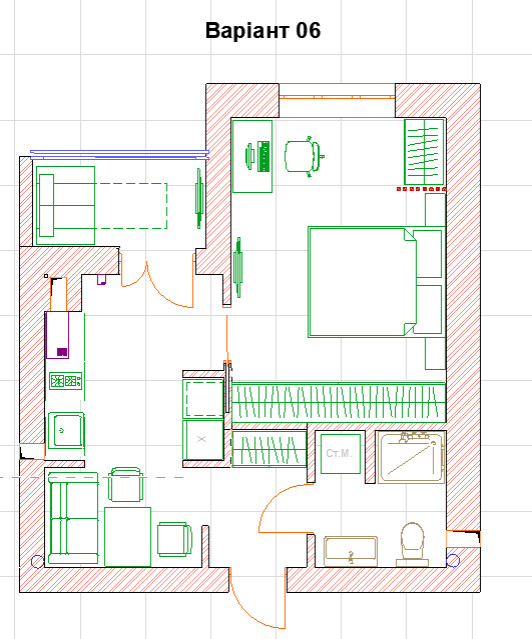 Planungslösung 37m2 (Planning solution 37 sq m)