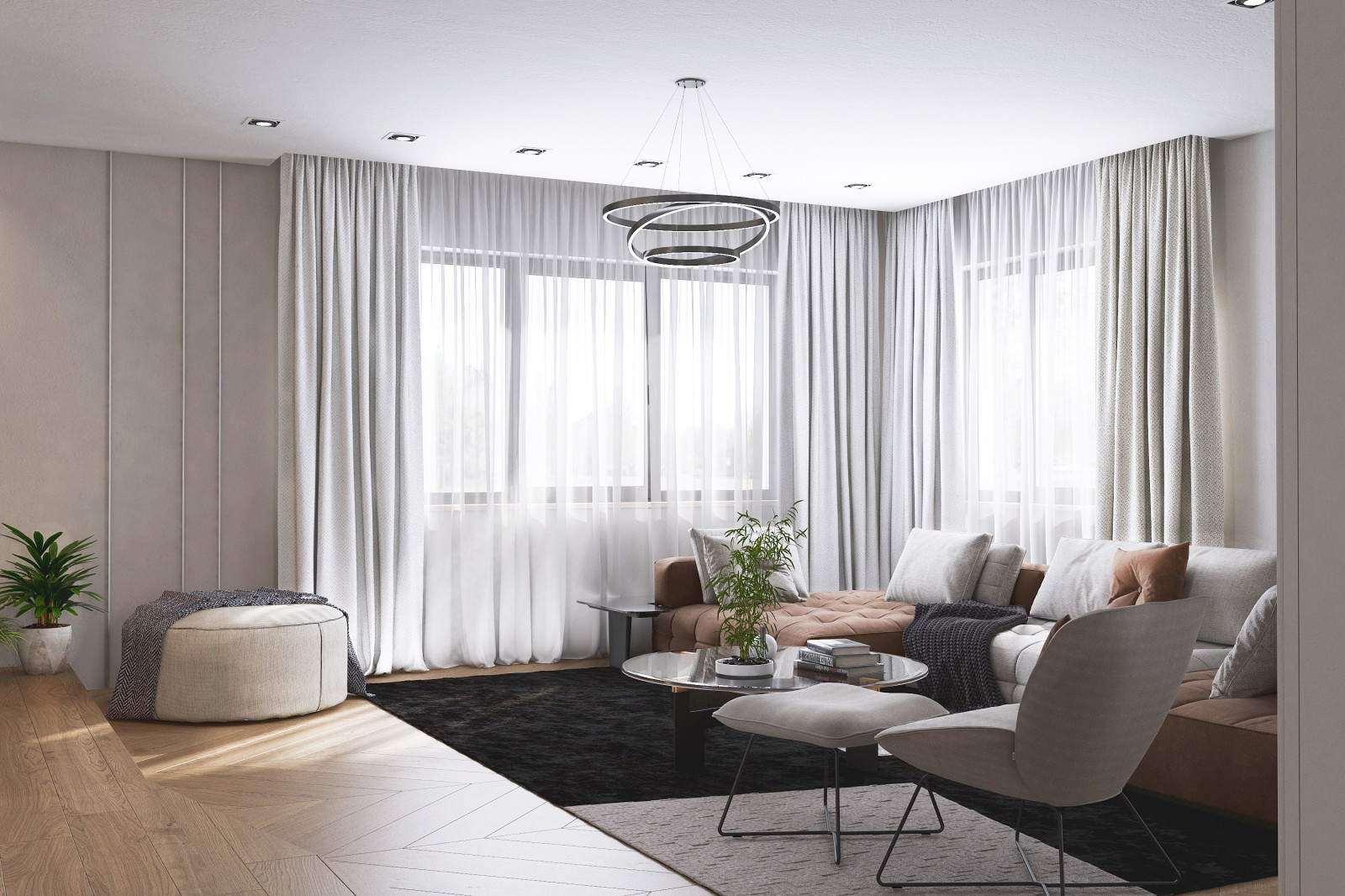 Интерьер первого этажа частного дома