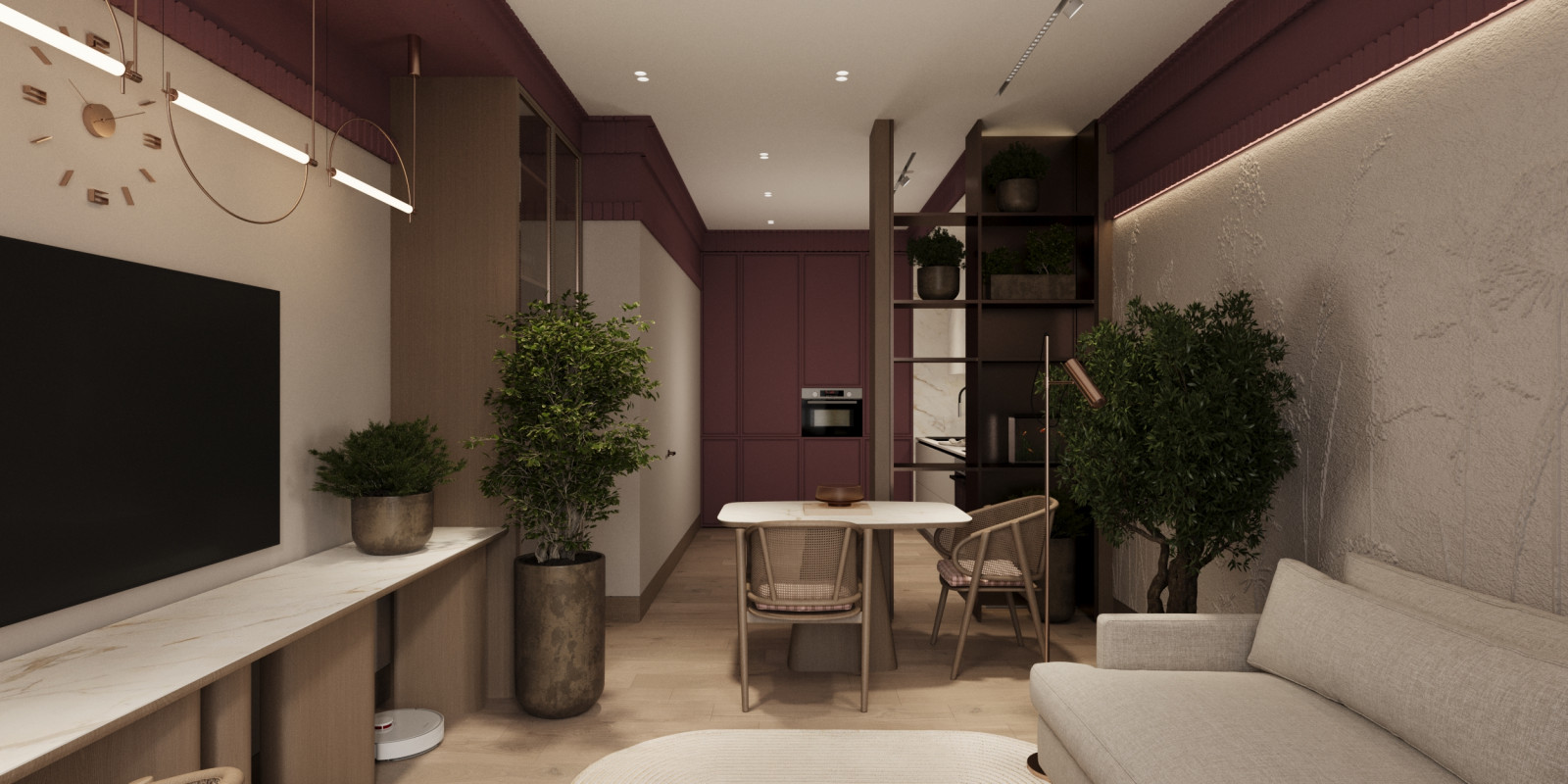 Обложка проекта: Кухня-гостиная с нотками бордо