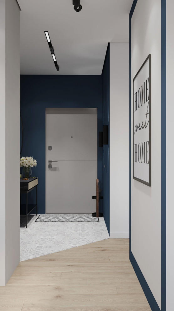 Холл+гардеробная с синими акцентами