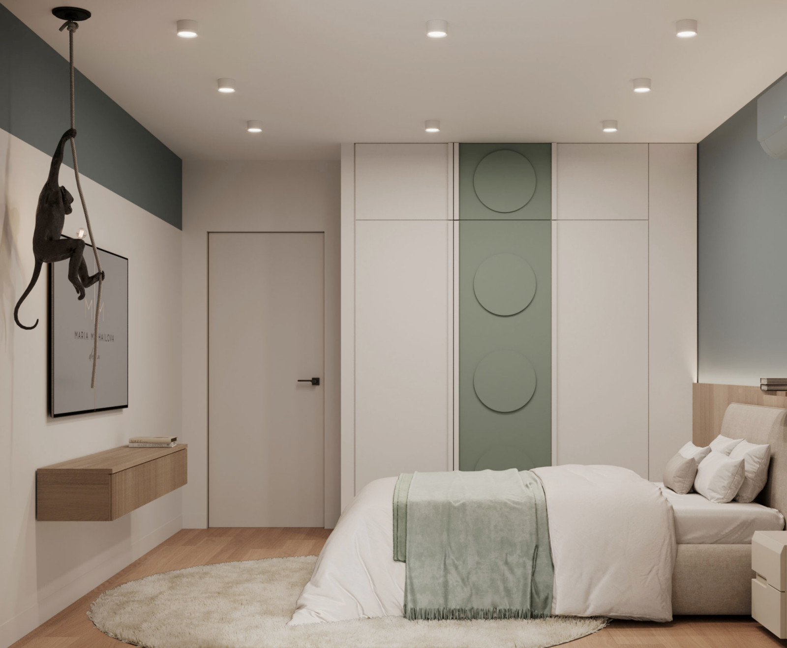 Современный интерьер с яркими акцентами и геометрическими формами