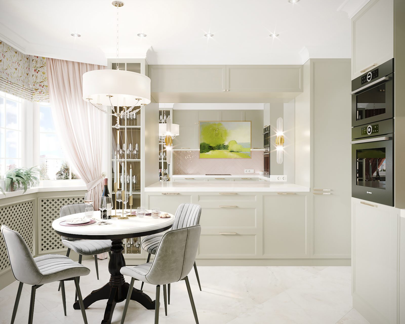 "Песто" кухня с эркером в квартире г.Москва