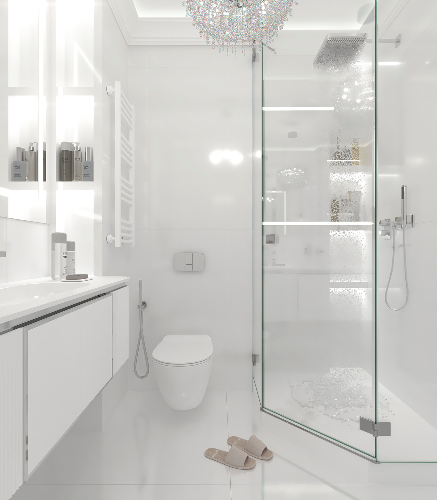 Роскошный белый интерьер в стиле ар-деко 105 кв.м. в ЖК ФИЛИ СИТИ