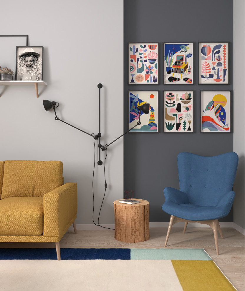 Яркая гостиная в скандинавском стиле