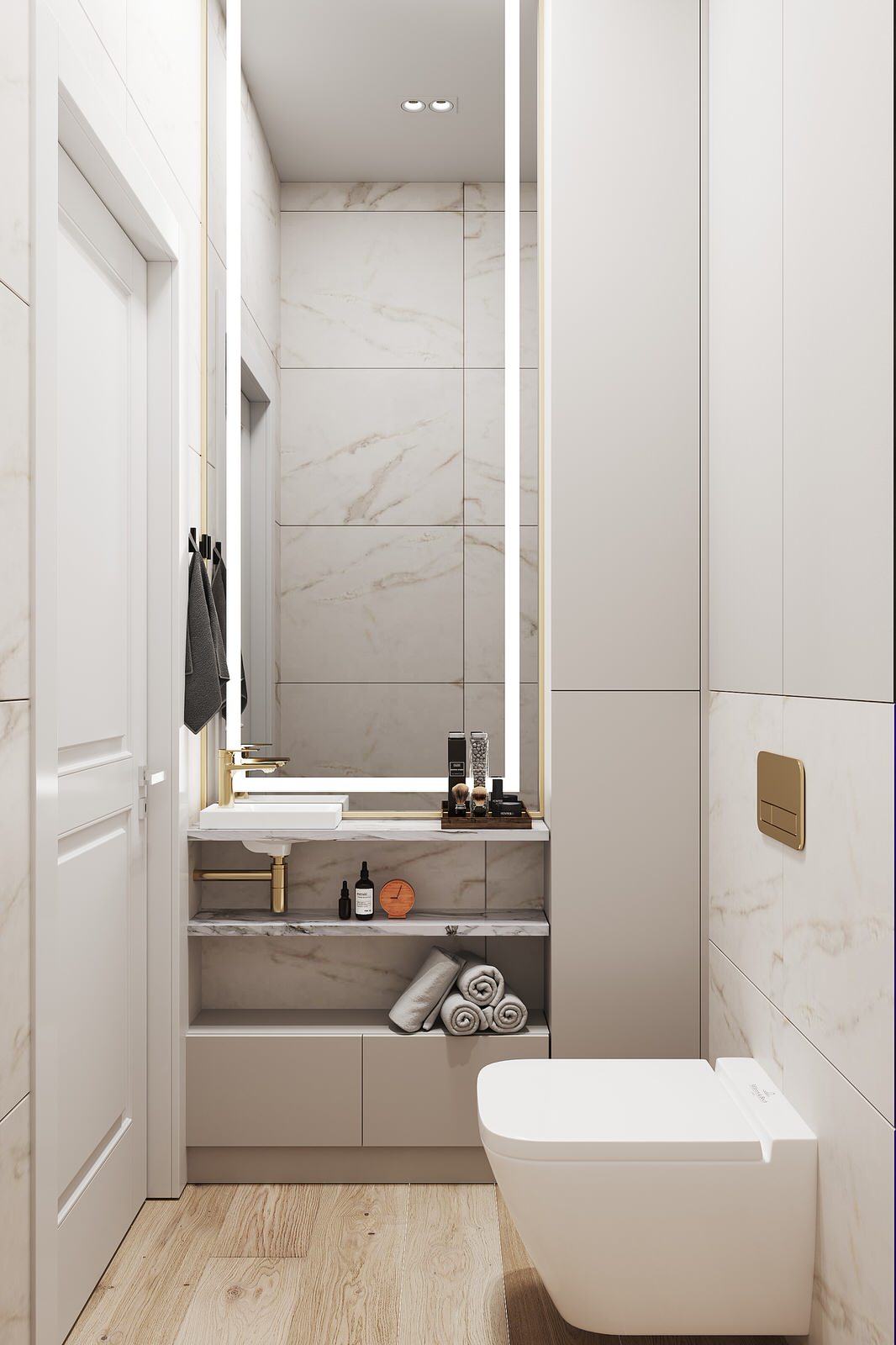 Раковина в санузле с зеркалом с подсветкой