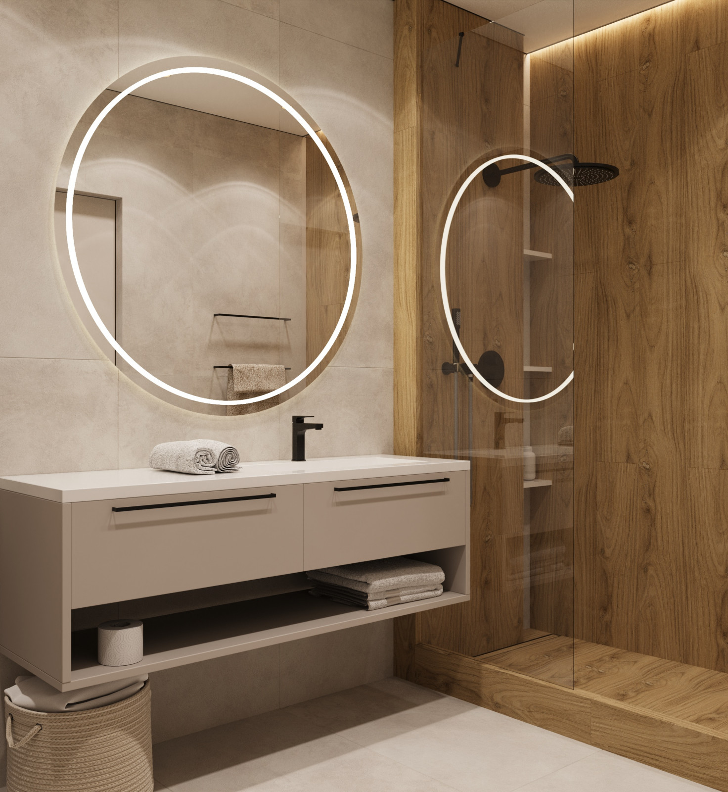 Дизайн интерьера мастер душевой  в квартире  ЖК "Брусника"