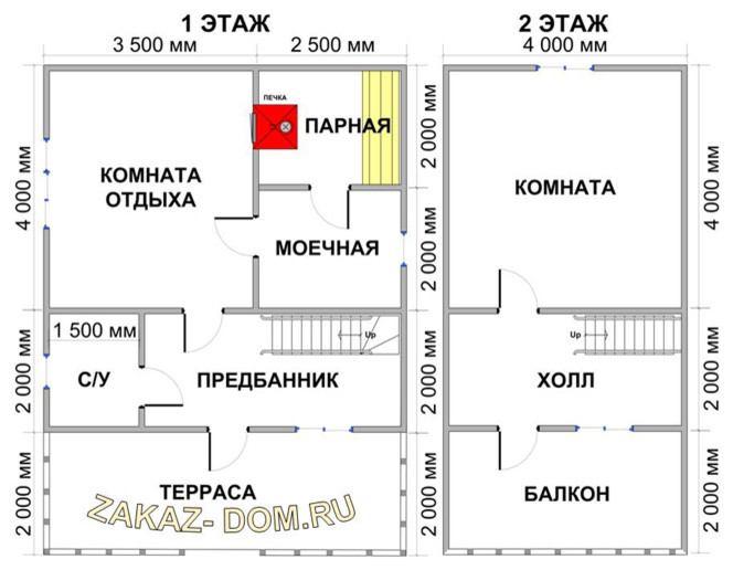 Баня из бруса с мансардой (6х8 м) - Проект № 2Б-21