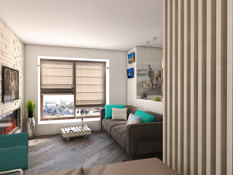 Дизайн квартиры-студии в стиле минимализм с элементами поп-арта.