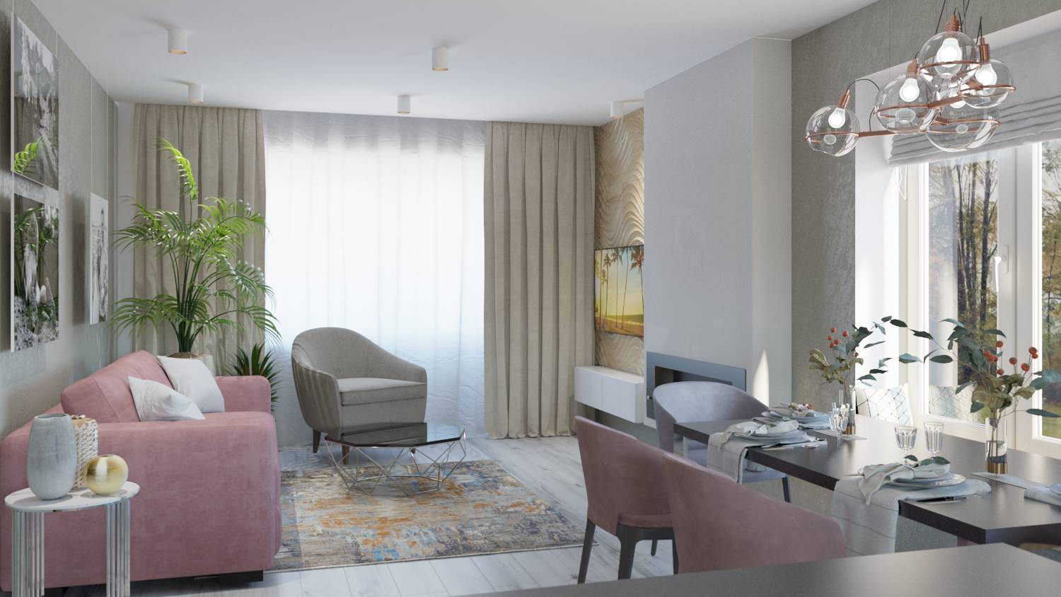 Кухня-гостиная и санузел КП Решетникова 2