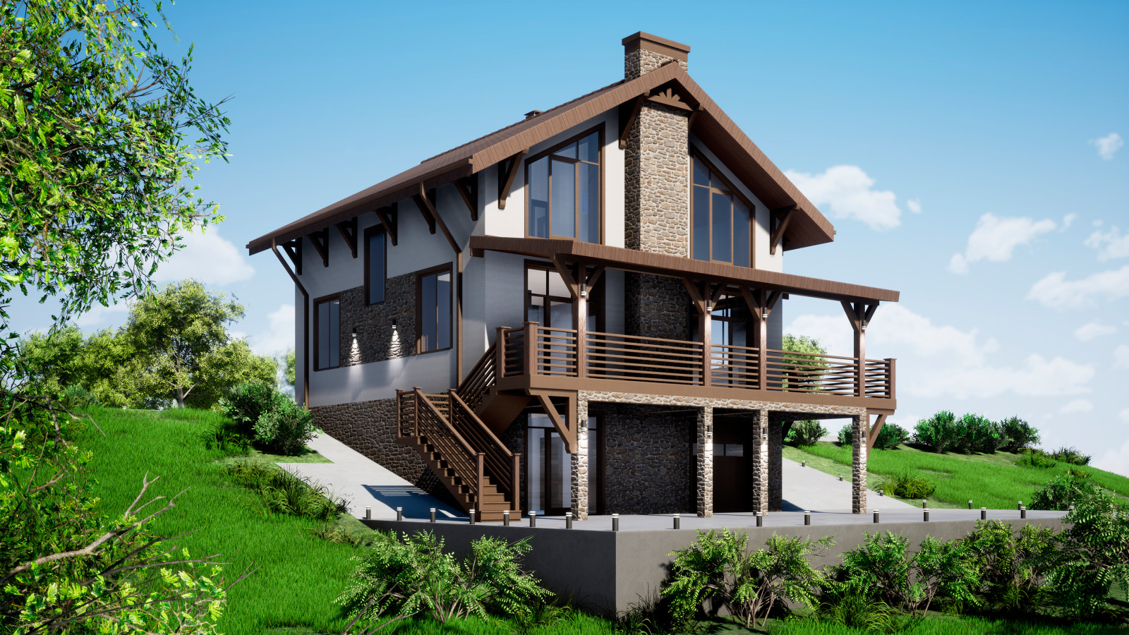 Двухэтажный дом с цокольным этажом 221м2 П-0209