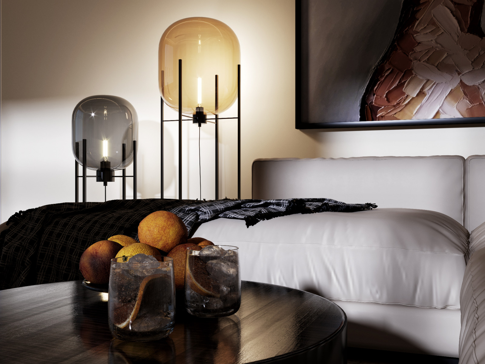 Обложка проекта: Ночные визуализации гостиной 30 кв.м. в современном стиле