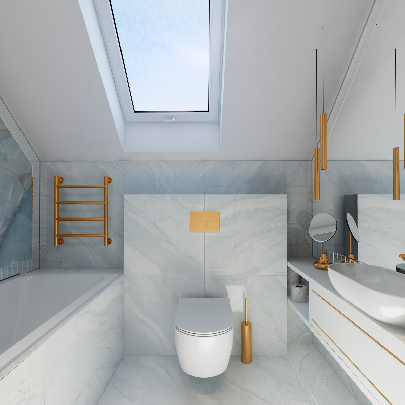 Обложка проекта: Ванная комната в мансардном помещении.