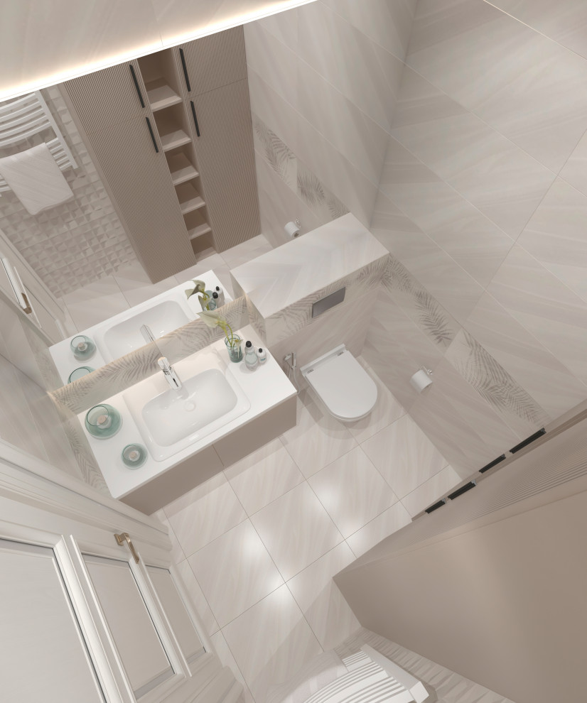 Санузел в трехкомнатной квартире "Лик нежности" г. Москва