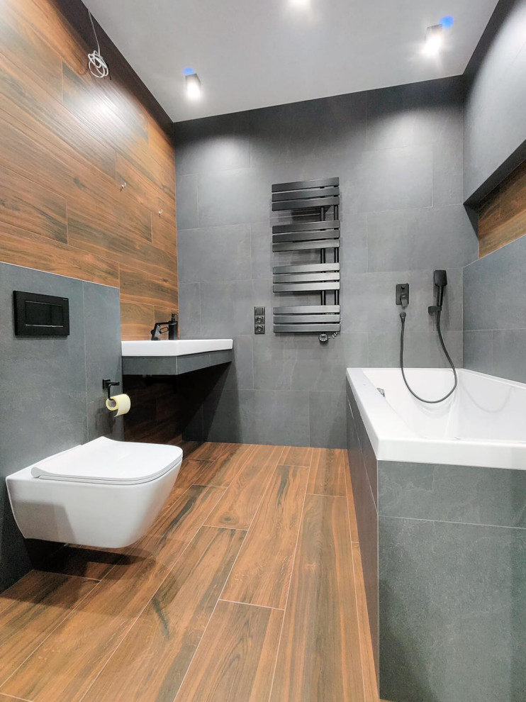 Дизайнерский ремонт ванной комнаты в темных тонах