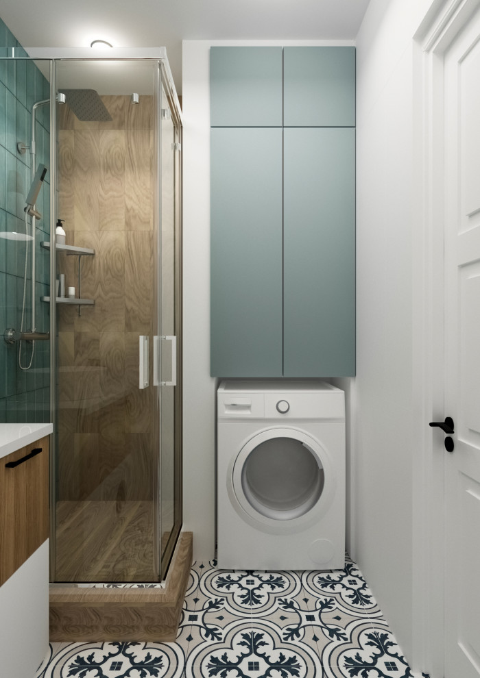 Душевая в бирюзовых тонах