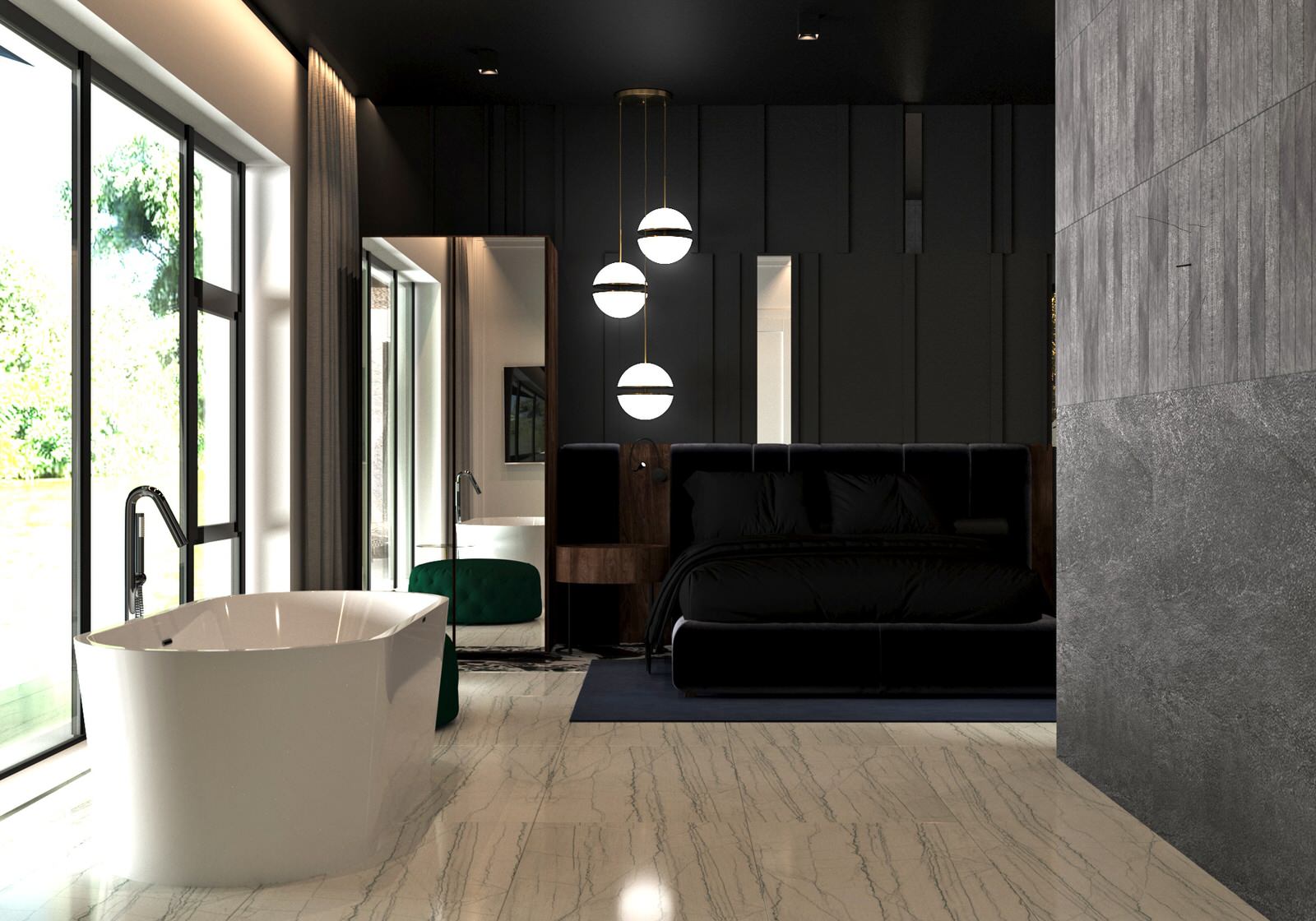 Апартаменты с деревом в центре номера