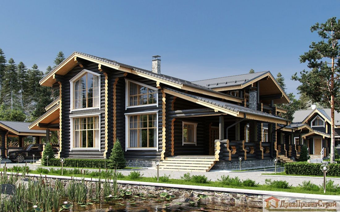 Дом из оцилиндрованных бревен 480,69м². Размеры 17400 х 22900. Проект № 308