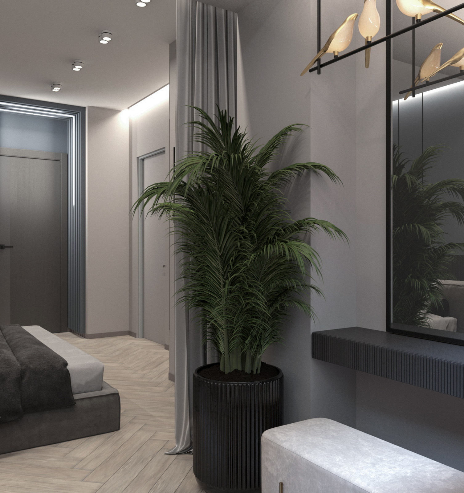 Просторная квартира в синими стенами