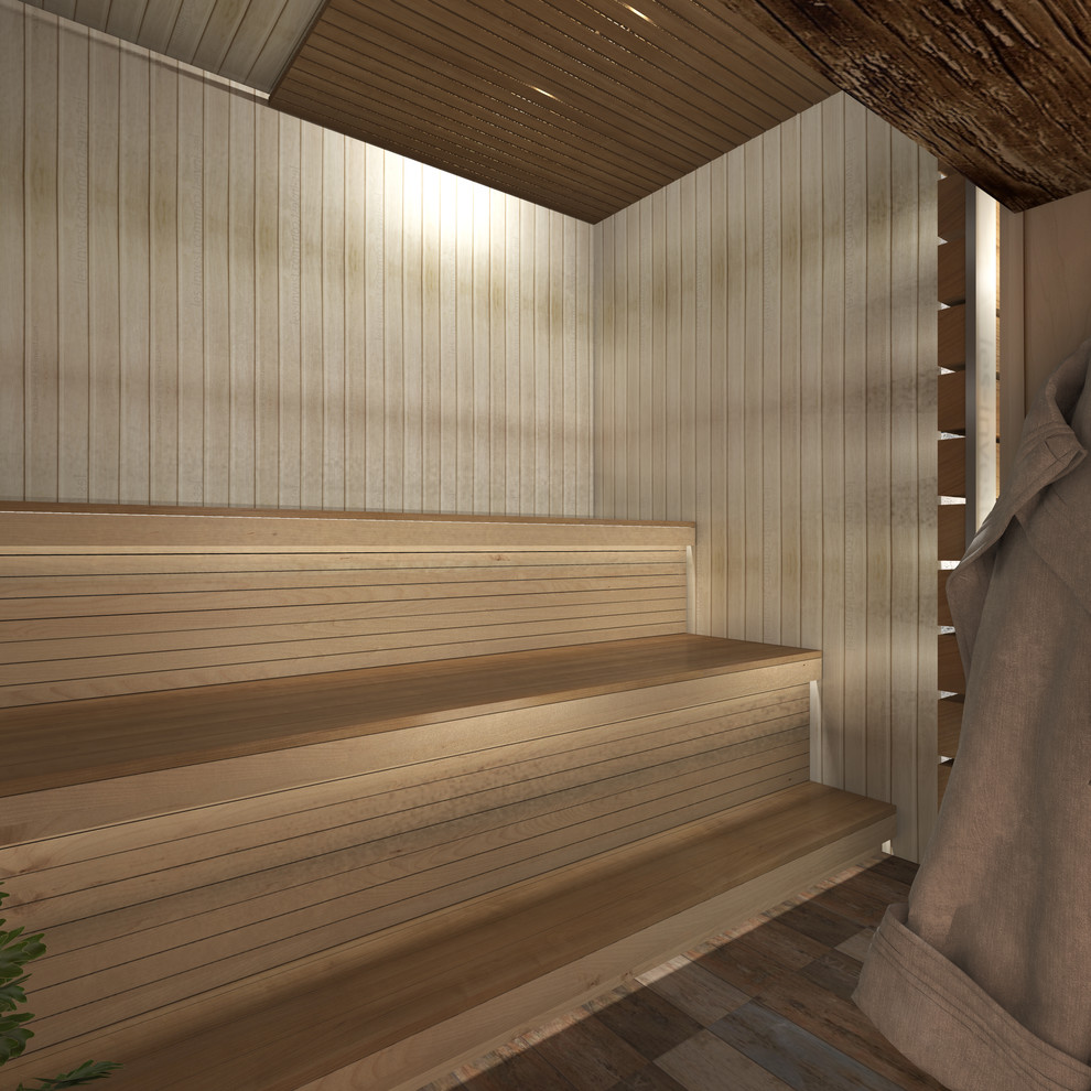 Интерьеры двухэтажной бани. Парная