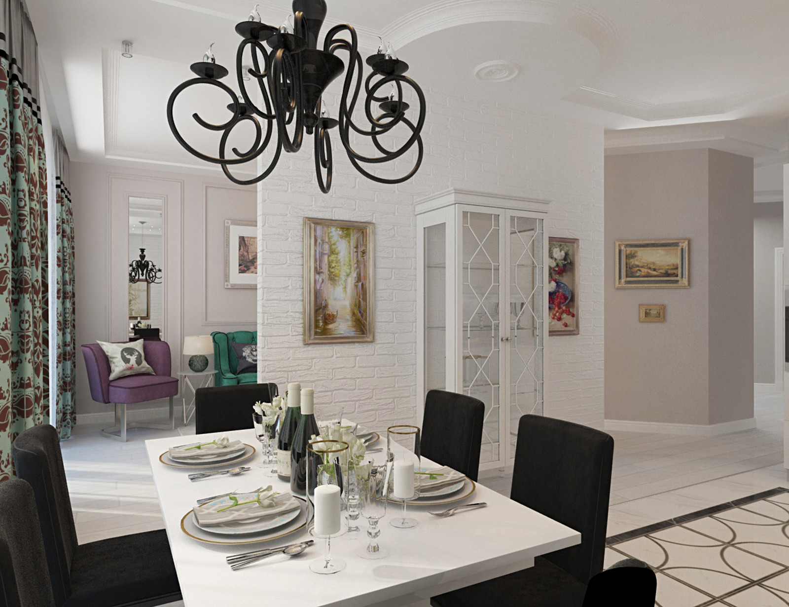 черно-белая гостиная