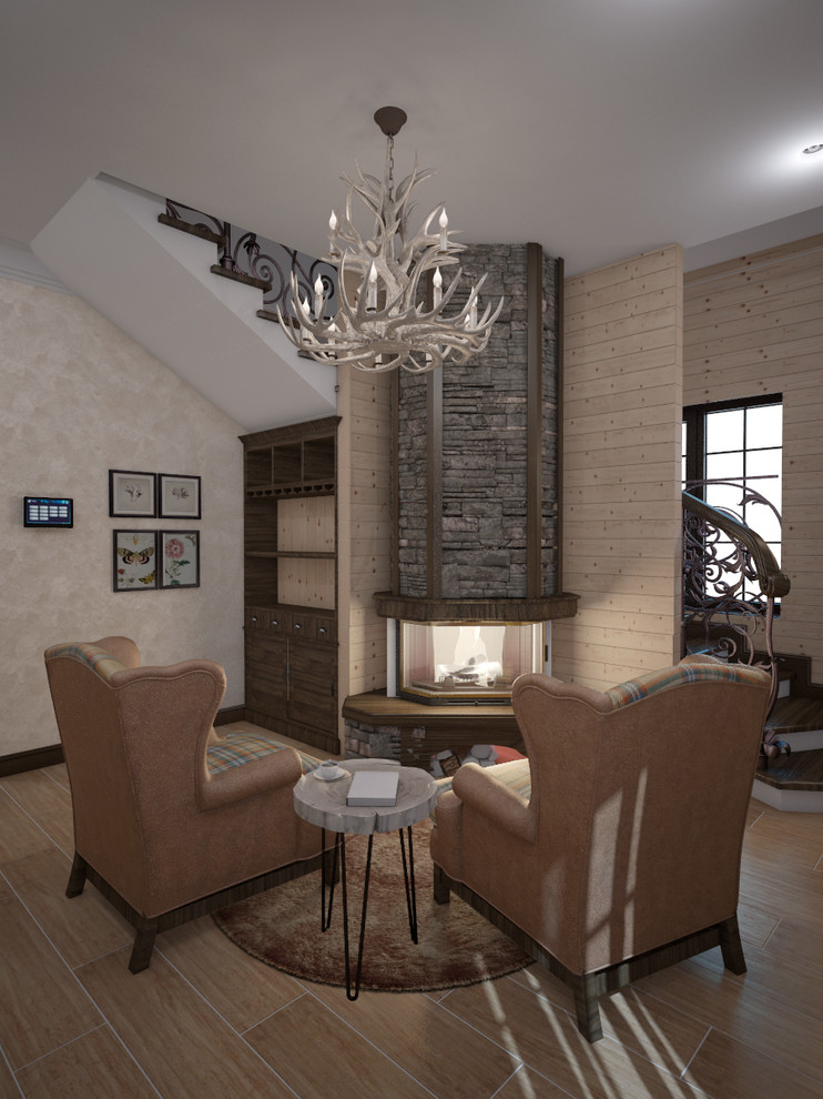 Дом в Щекино. Комната отдыха и лестничное пространство