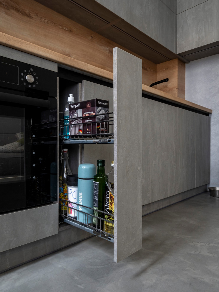 Элегантная минималистичная кухня в сером цвете