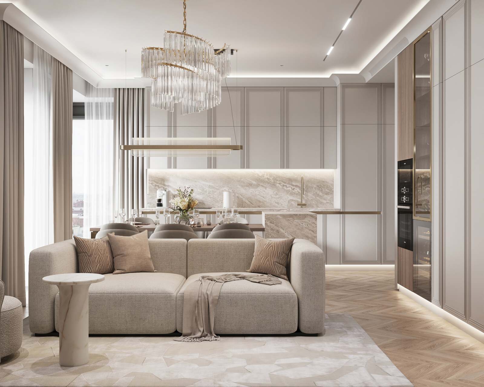 Интерьер в бежевых оттенках в ЖК Eniteo