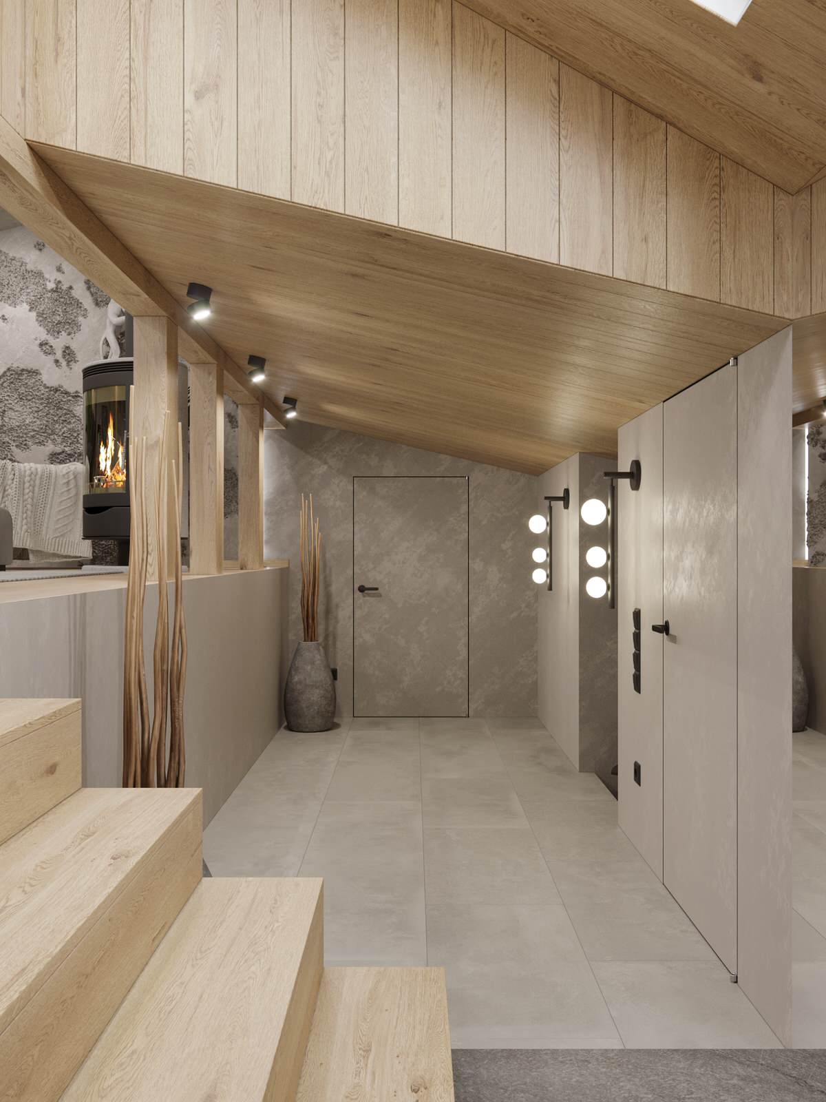 Мансарда в загородном доме, зона отдыха и массажная комната