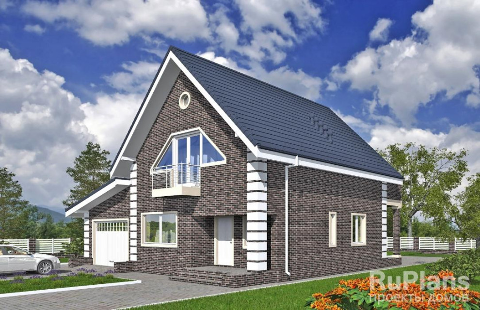 Rg5884 - Одноэтажный дом с мансардой, гаражом, террасой и балконами