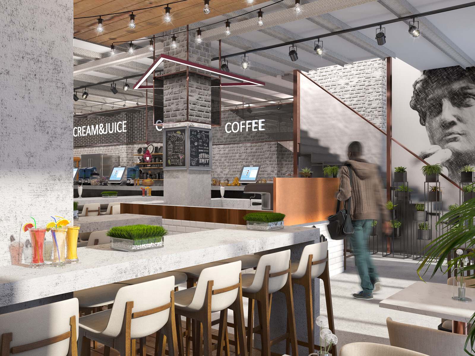 Interior visualisation of food court Manor of Food in the center of Moscow