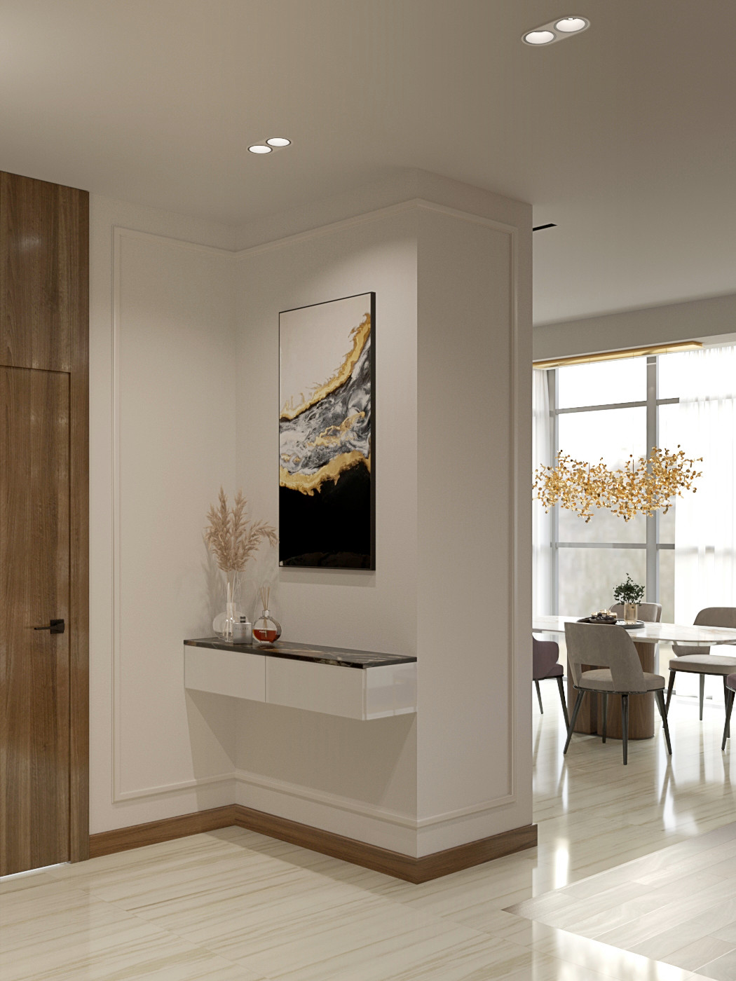 Современная городская квартира с панорамным остеклением в стиле ар-деко