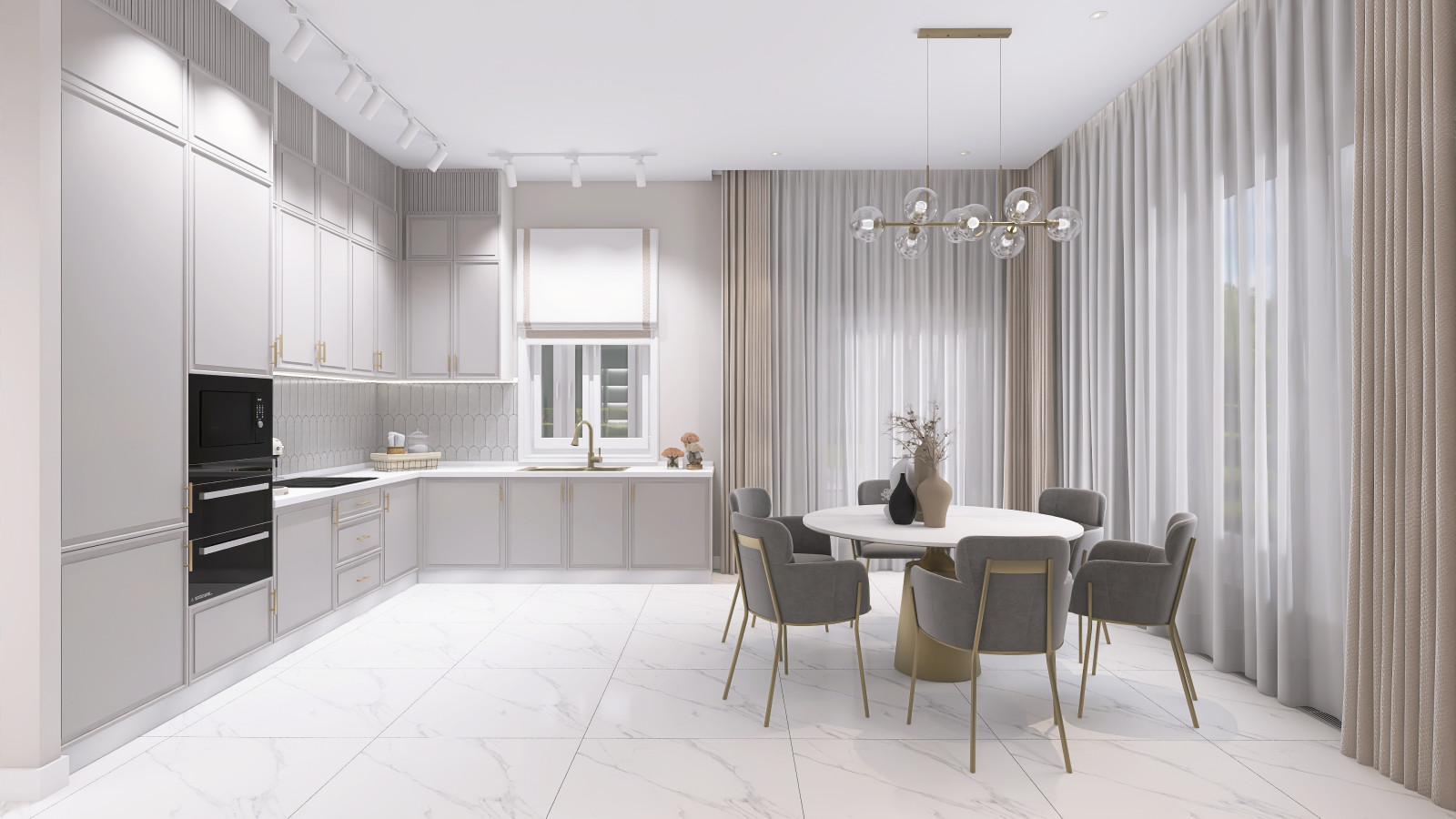 Кухня-гостиная в загородном доме.