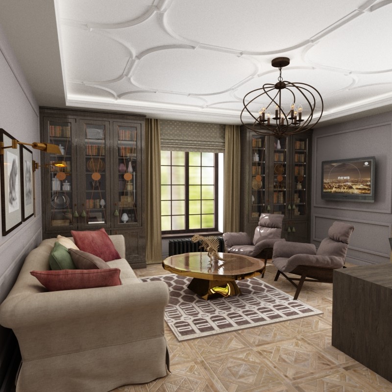 Гостиная и библиотека для частного дома на Широкой речке