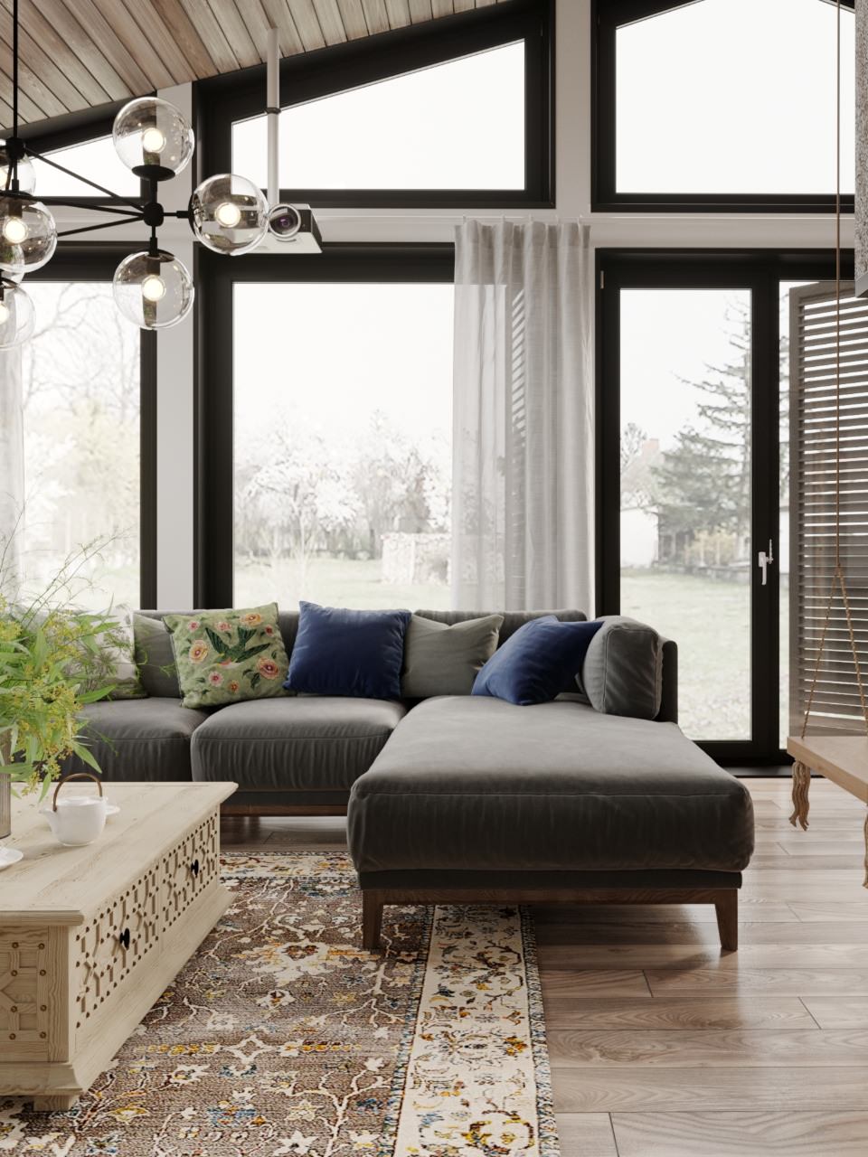 Загородный дом 147,7 м² с черными акцентами