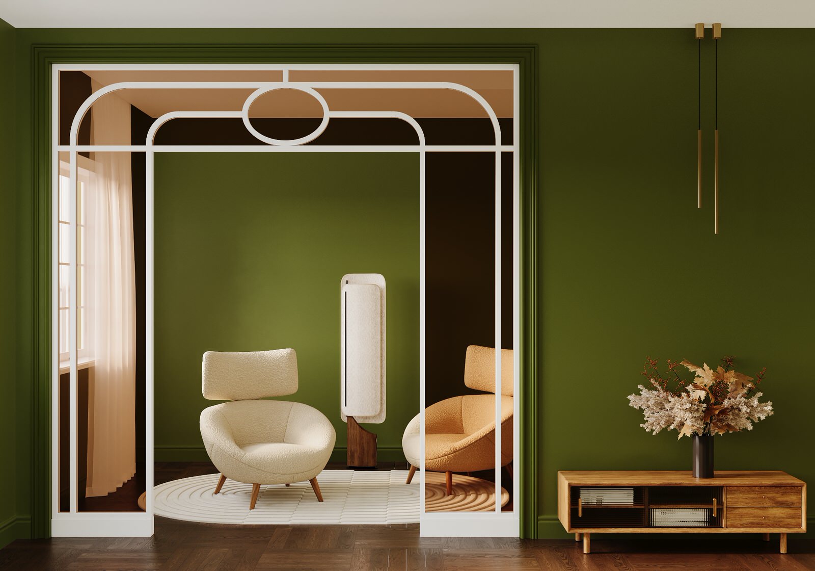 3д визуализация мягкой мебели в интерьерном окружении