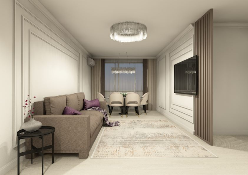 Гостиная-кухня в стиле неоклассика