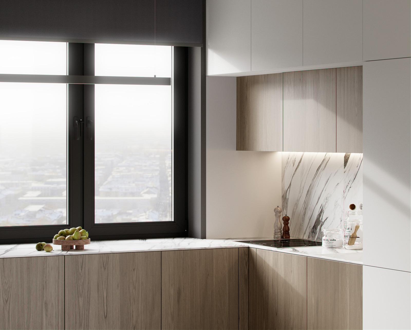 Apartamento moderno con cocina pequeña