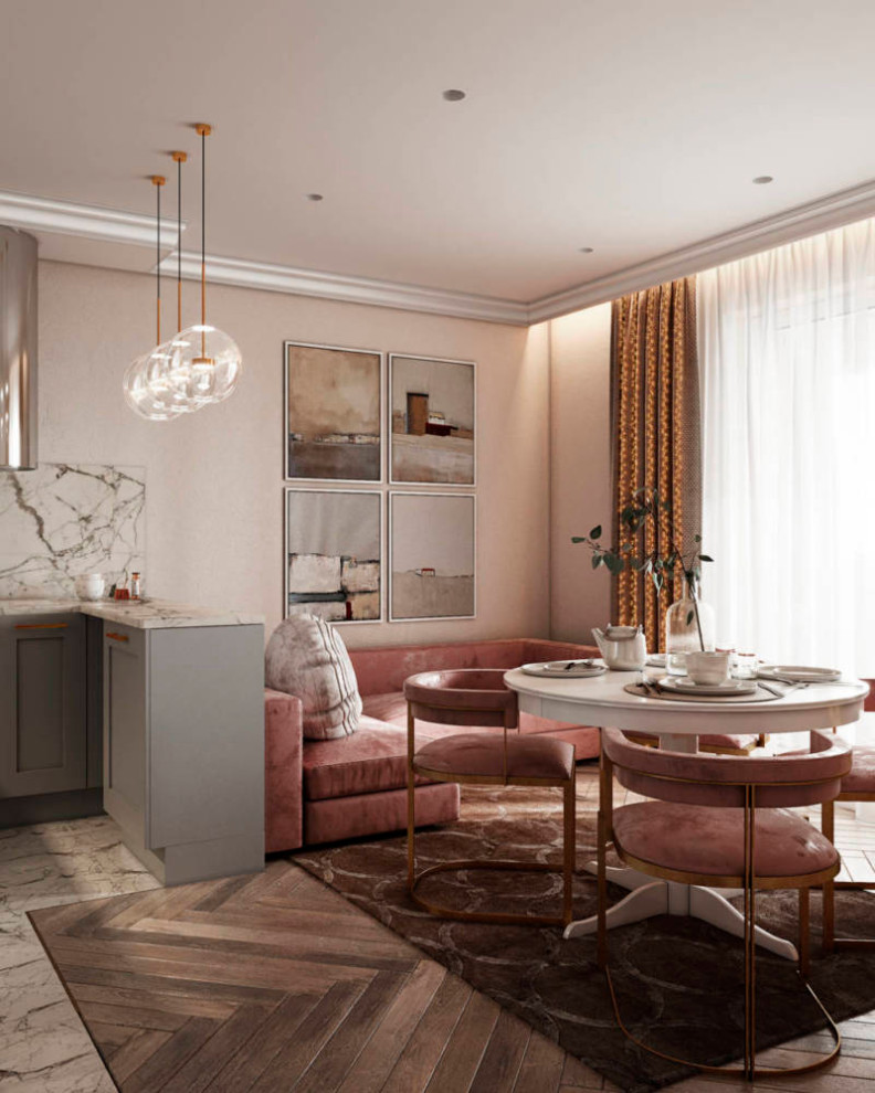 Gray-pink interior. Apartment in St. Petersburg in the neoclassical style