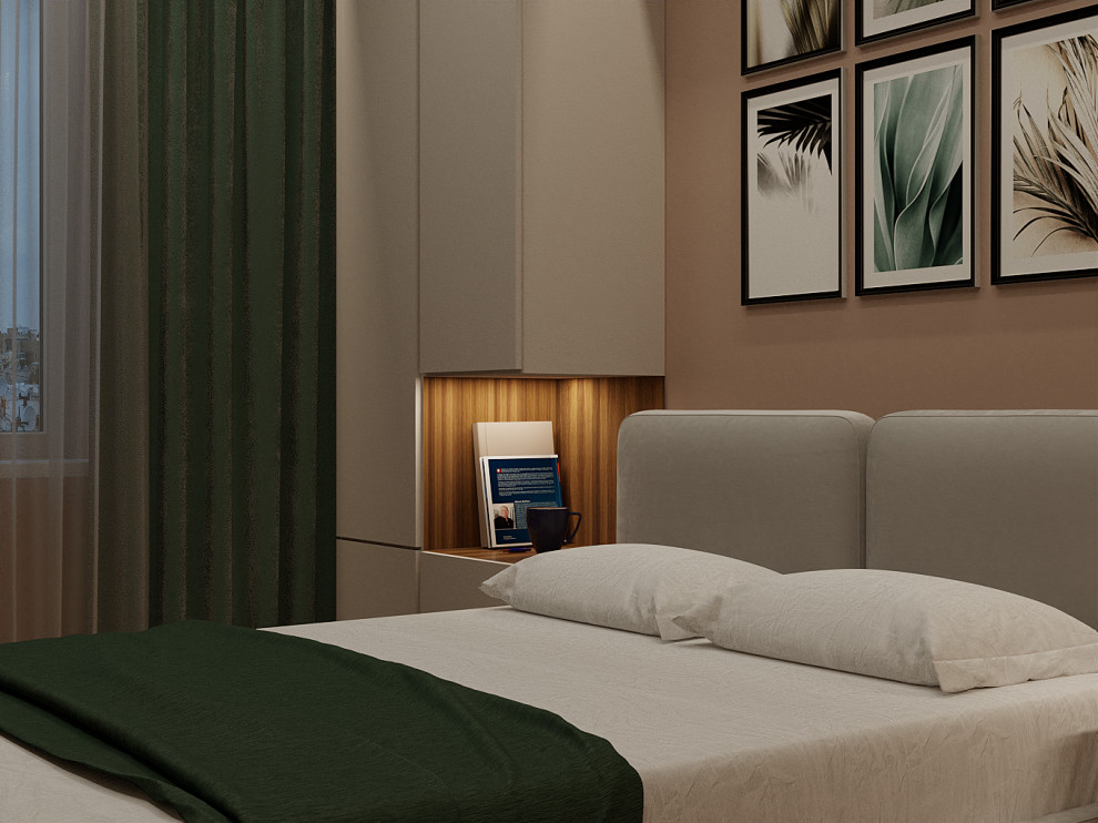 Проект спальни в теплых тонах.