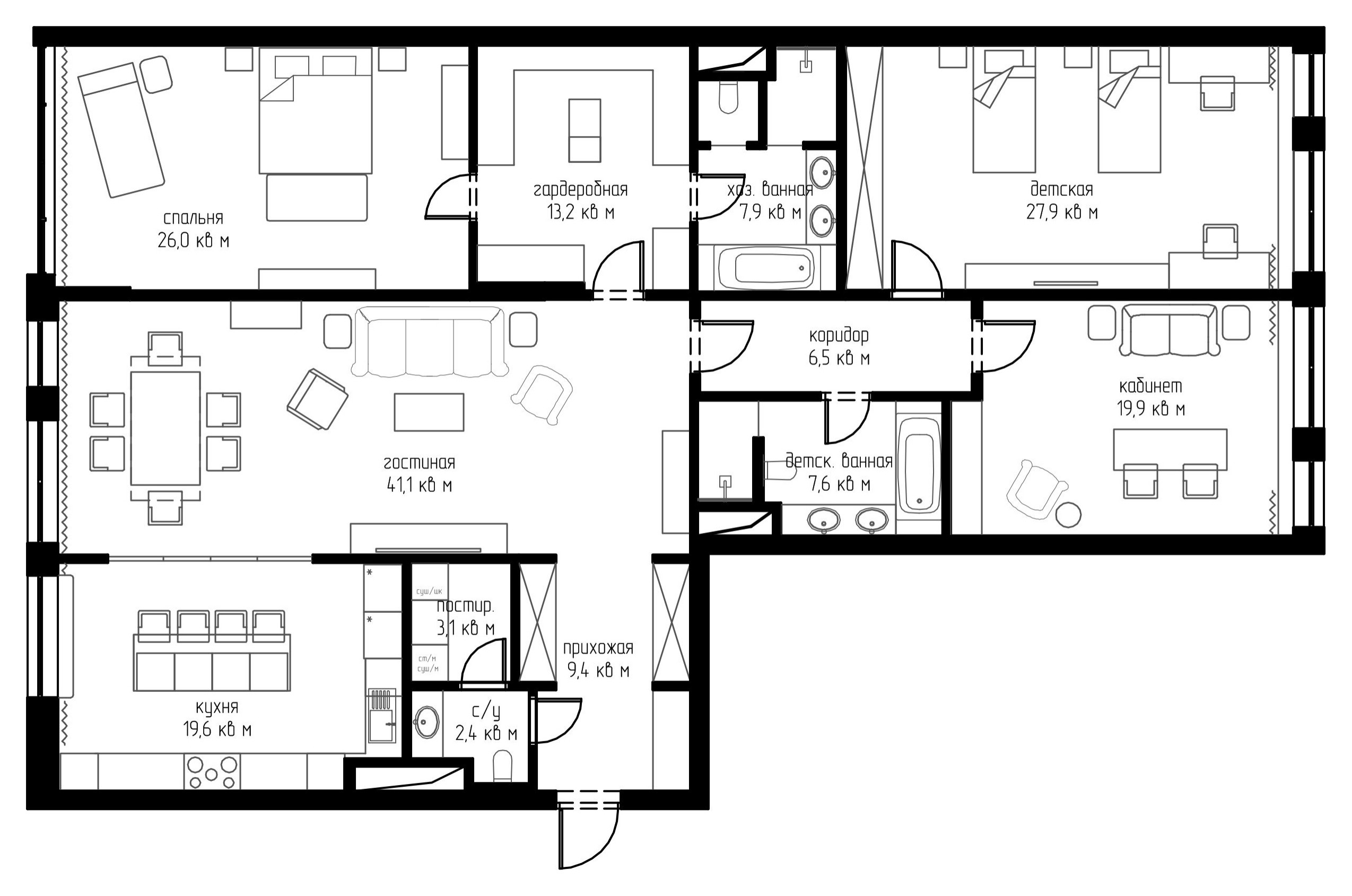 Поиск планировки: Квартира с детской и кабинетом [4 плана]