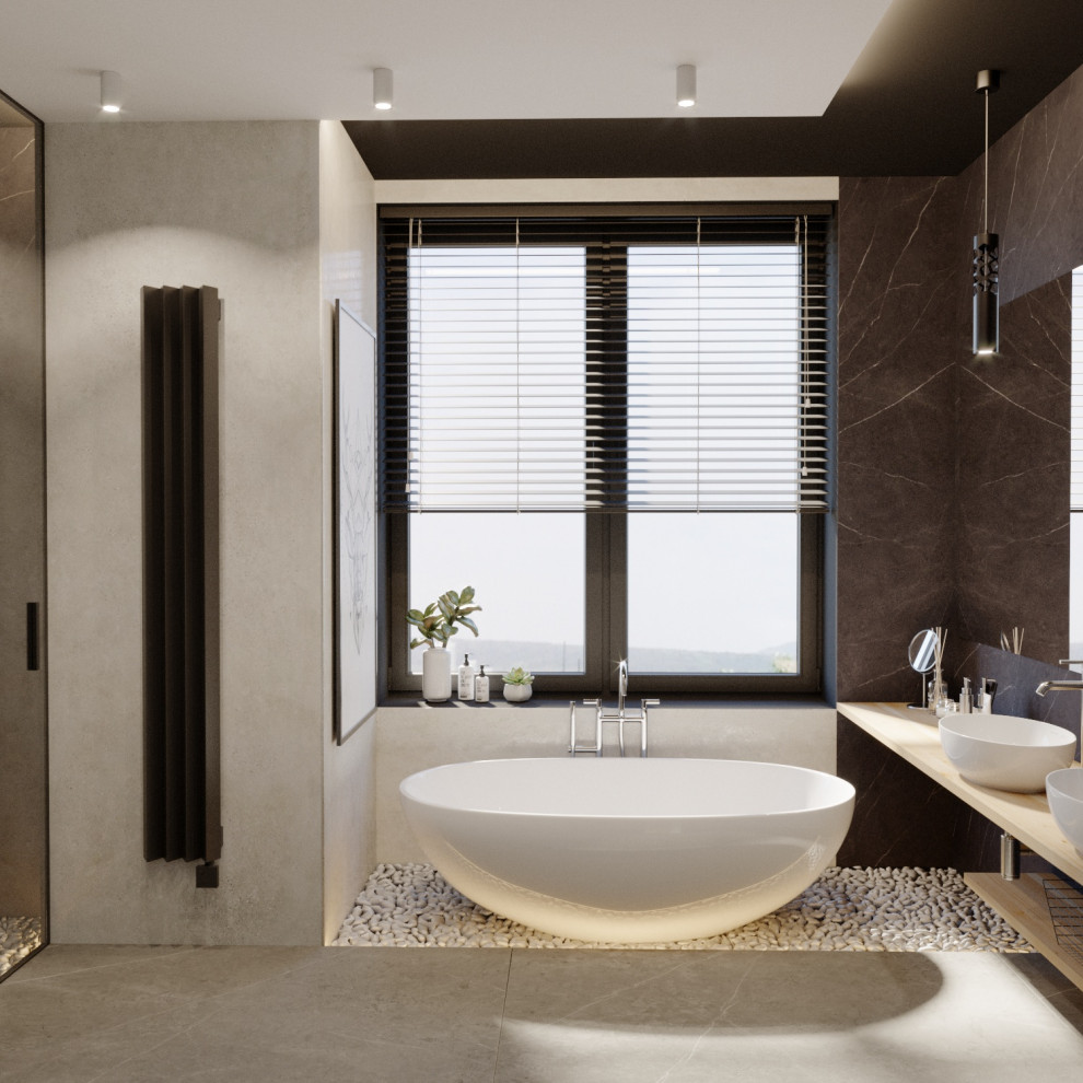 Дизайн интерьера ванной комнаты в скандинавском стиле с элементами eco