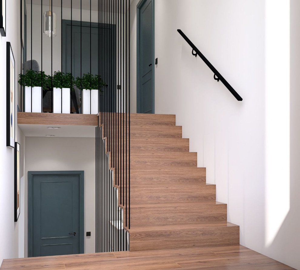 ЛЕСТНИЧНОЕ ПРОСТРАНСТВО В ЗАГОРОДНОМ КОТТЕДЖЕ